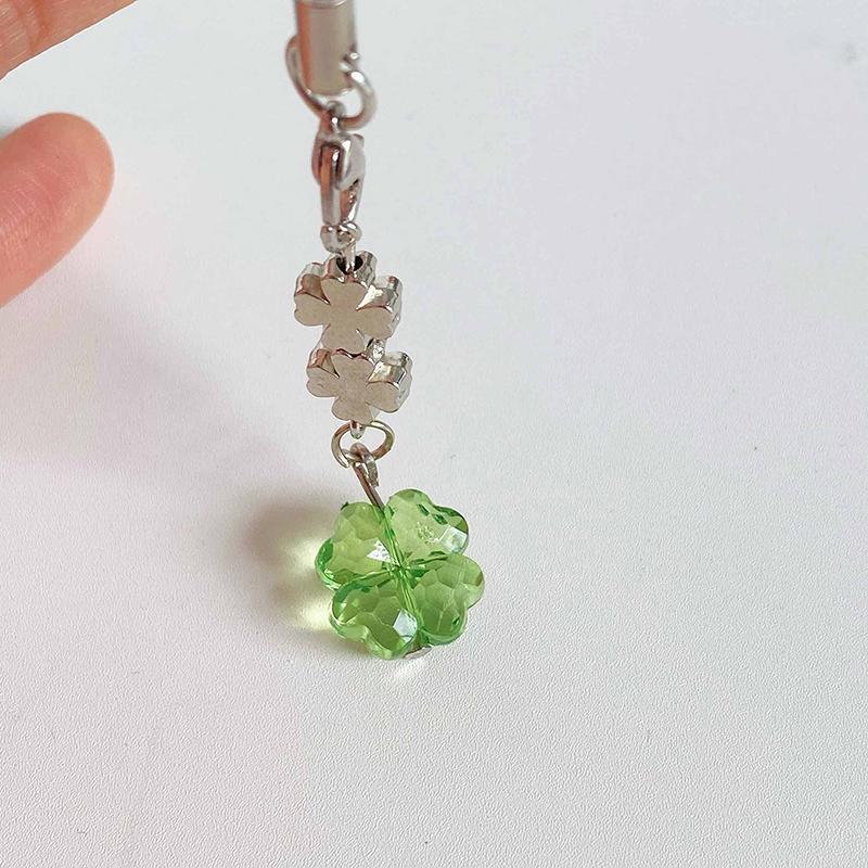 Handmade Beaded Phone Chain Four Leaf Clovers Cellphone Charm Colorful Keyring Ccd Decorative Pendant Cellphone Charm Accessory