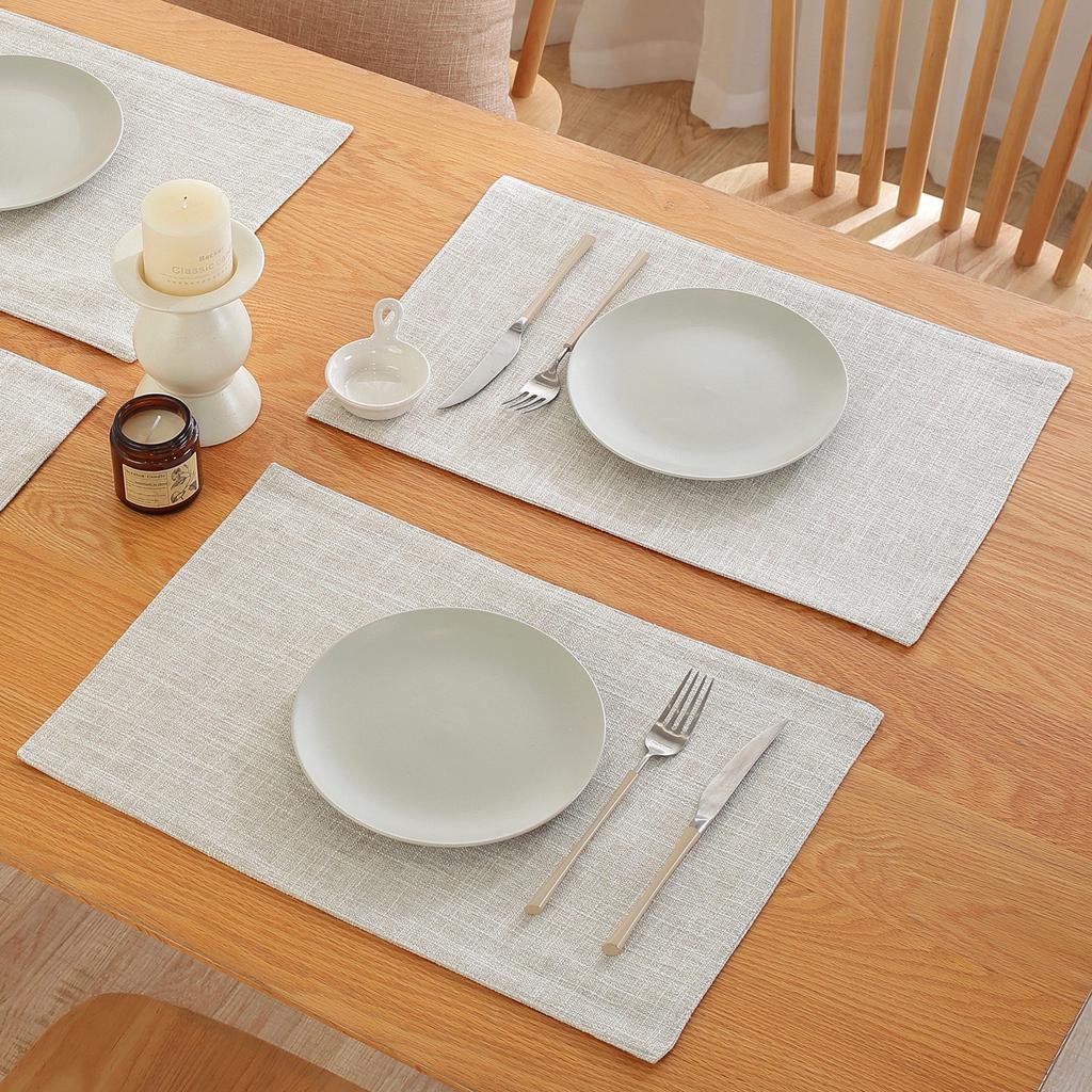 Nordic Linen Table Placemat Set Solid Color Heat Resistant Burlap Dining Mats Kitchen Table Western Food Plate Cup Mat Decor