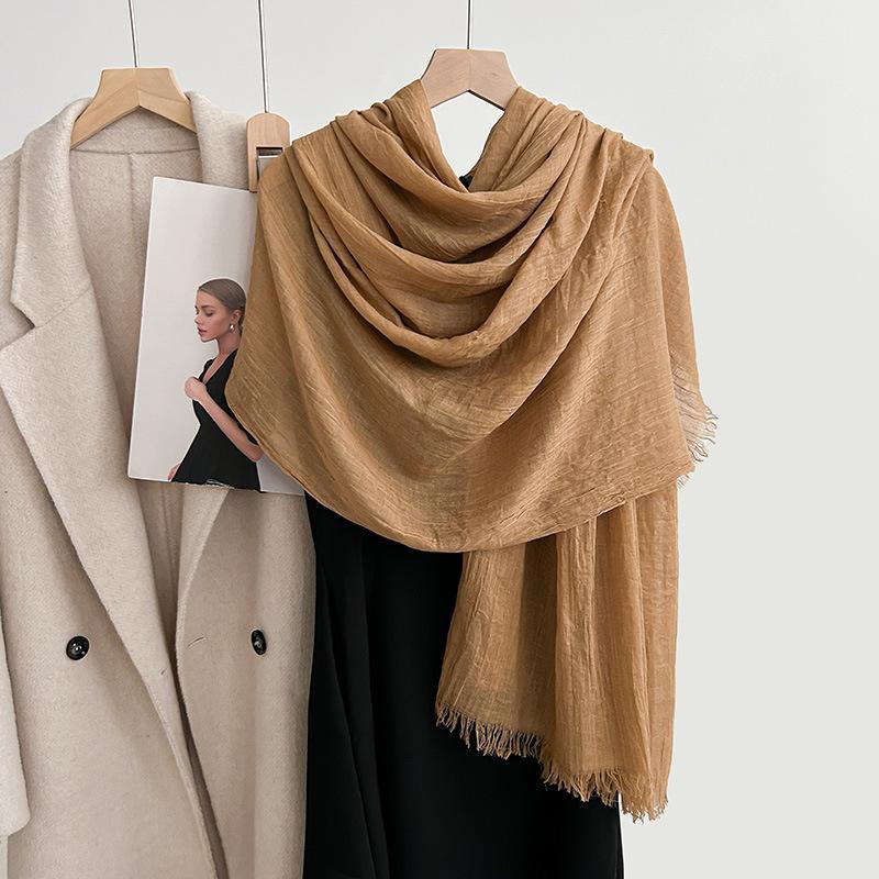 Cotton and linen scarf, fashion, literary style, solid color, linen scarf, women's air-conditioned room, shawl, and sunscreen silk scarf outside.