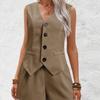 2025 Women's V-neck Button Vest & Shorts Elegant Two-Piece Set