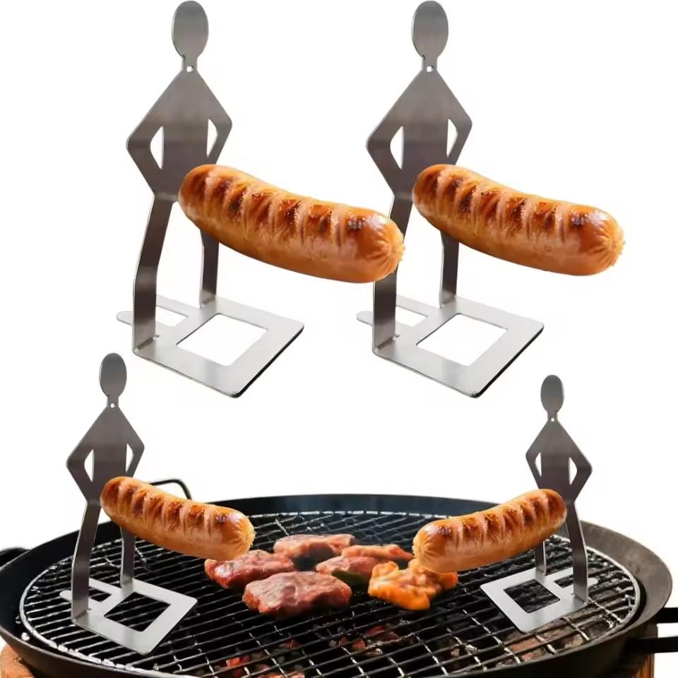 Supporto Creativo per Arrosto BBQ Staffa per Hotdog Acciaio Inossidabile Portatile Porta Salsicce Uomo in Piedi Griglia per Salsicce per Campeggio Pic