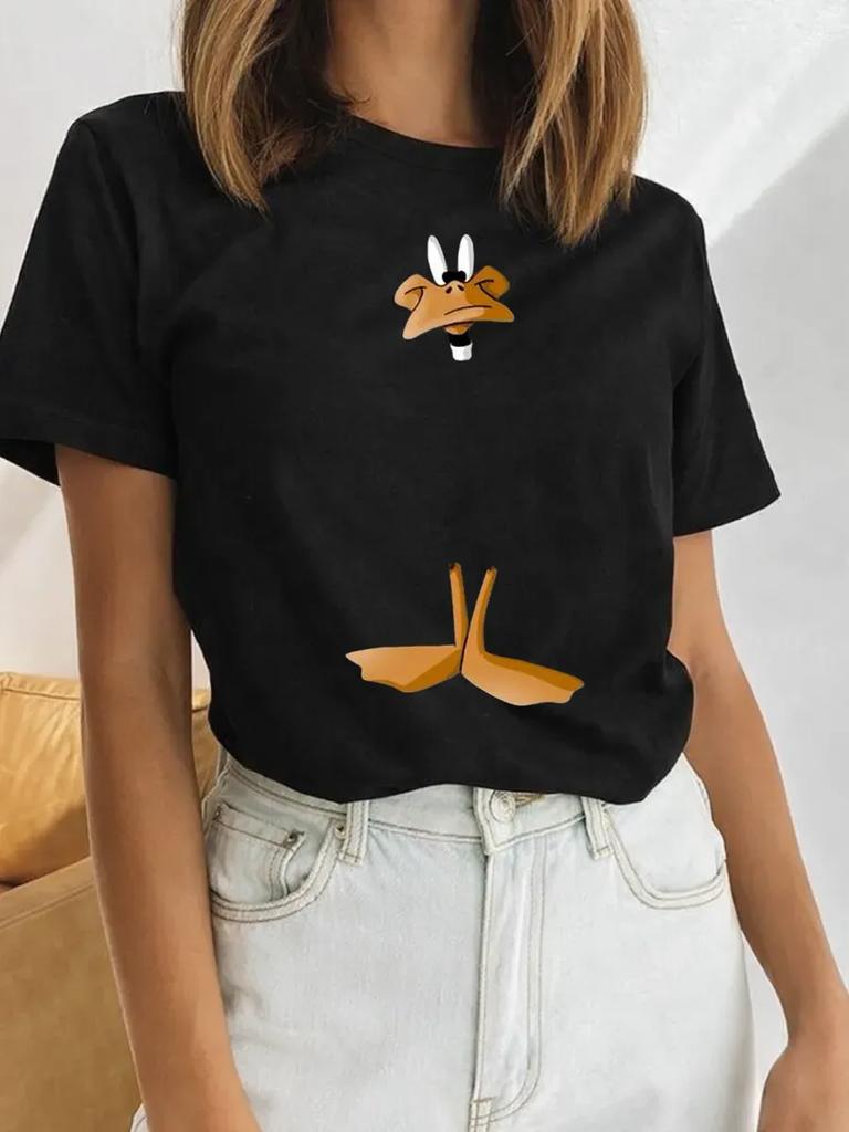Black Elegant T-Shirt with Daffy Duck Print for Spring