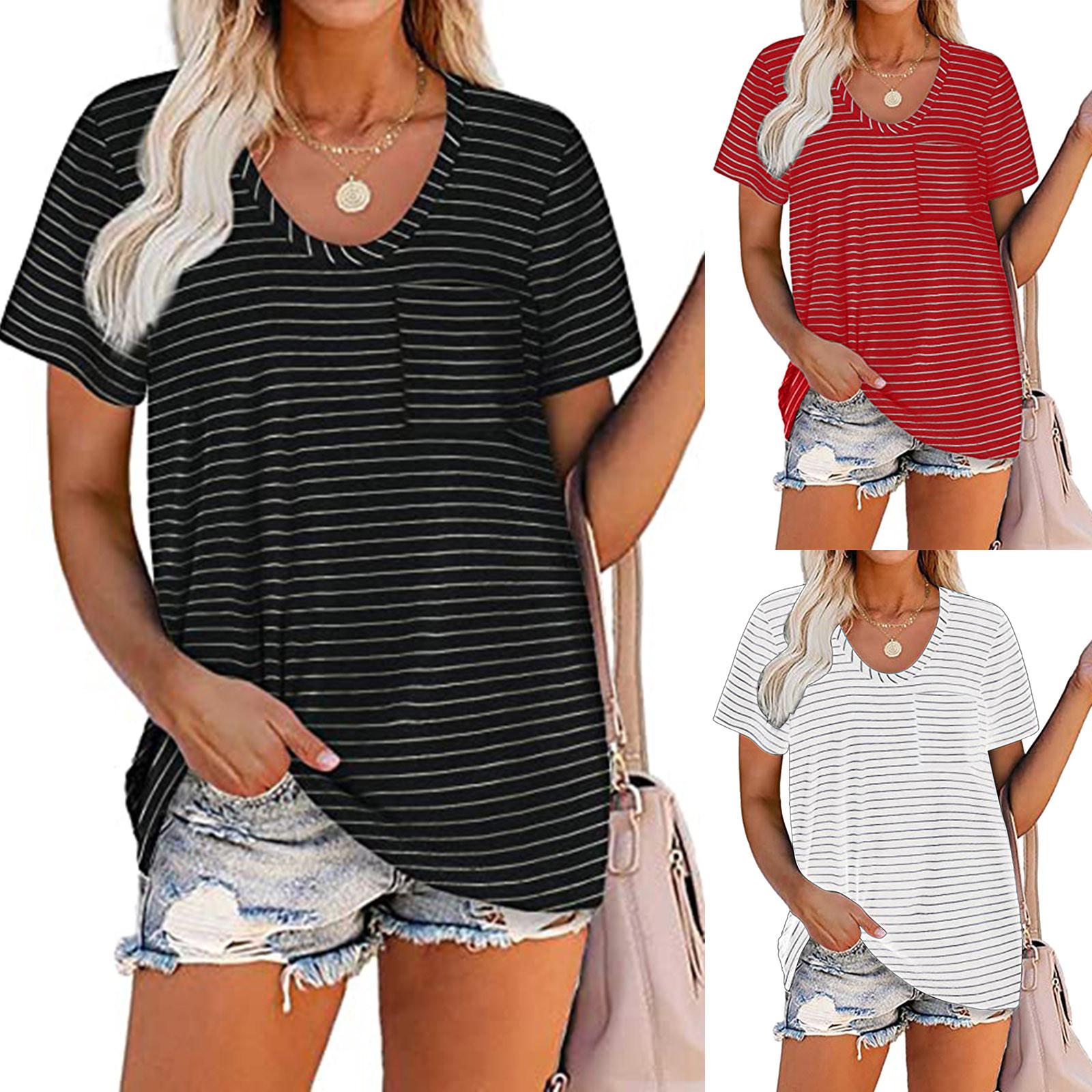 

Womens Summer Fasion Short Sleeve V Neck Solid Color Casual T Shirt Tops