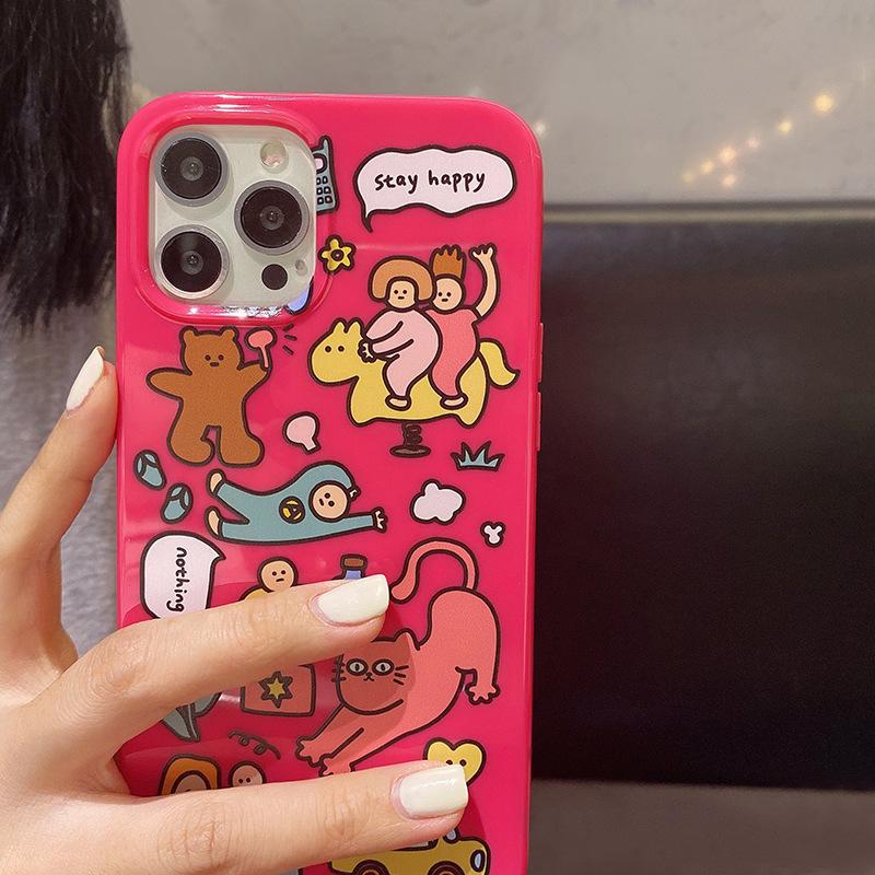 Funny Pink Cartoon Graffiti Animals Telefonveske For Iphone 11 13 12 14 Pro Max Xs Xr X 8 7 Plus Se 12 13 Mini Soft Cover Bumper