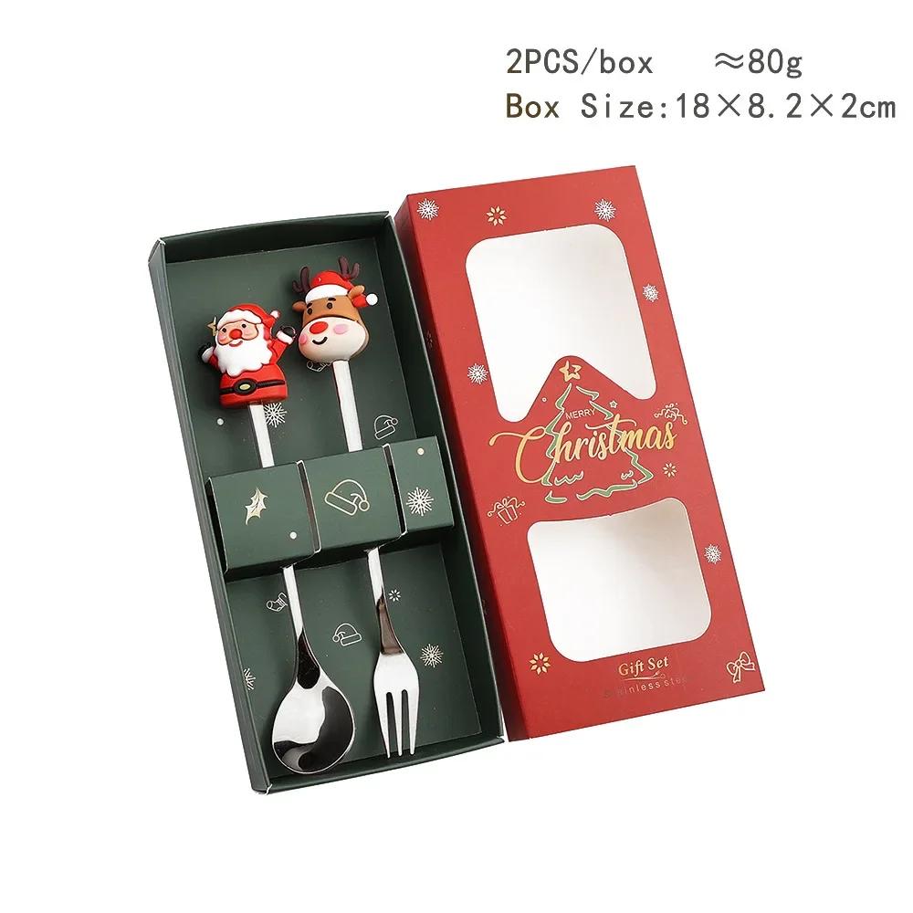 Christmas Spoon Fork Set Christmas Gift  Two-piece Dessert Cutlery Cartoon Santa Elk Xmas Tree Snowman Top Decoration Spoon 2026