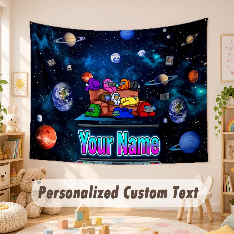 Custom Name Text Tapestry,Among Us Boho Wall Hanging, Decorative Backdrop Tapestry For Room