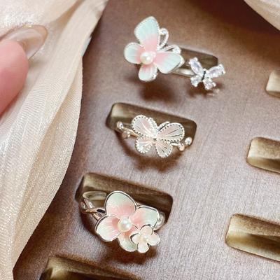 Sweet Flower Butterfly Cool Feeling Enamel Dripping Oil Opening Ring Girlish Feeling Light Luxury High Feeling Niche Index Finger Ring