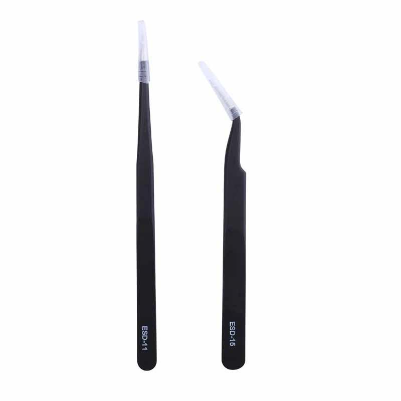 2pcs/lot Anti-static Precision Tweezers Set Stainless Steel ESD Tweezer Electronics Repair Tools Eyelash Nail Art Bird's Nest Tweezers