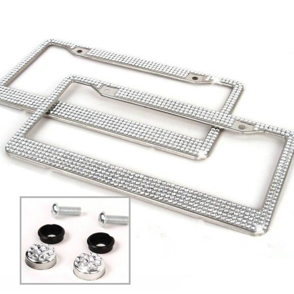 License Plate Holder Stainless Steel License Plate Frame Bling Rhinestone Front Rear License Plate Frame