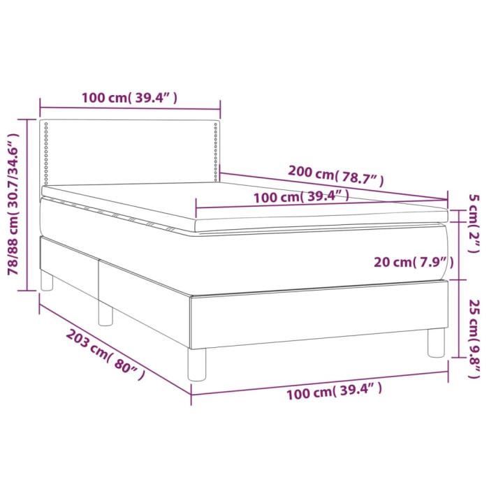 3140515 vidaXL Lit à sommier tapissier avec matelas Noir 100x200 cm Tissu