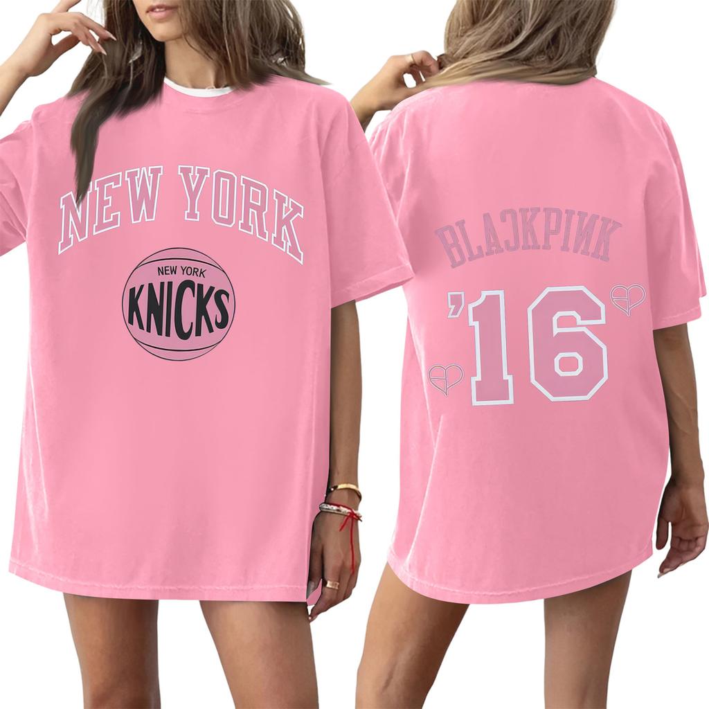 Damski T-shirt z krótkim rękawem i nadrukiem z okrągłym dekoltem