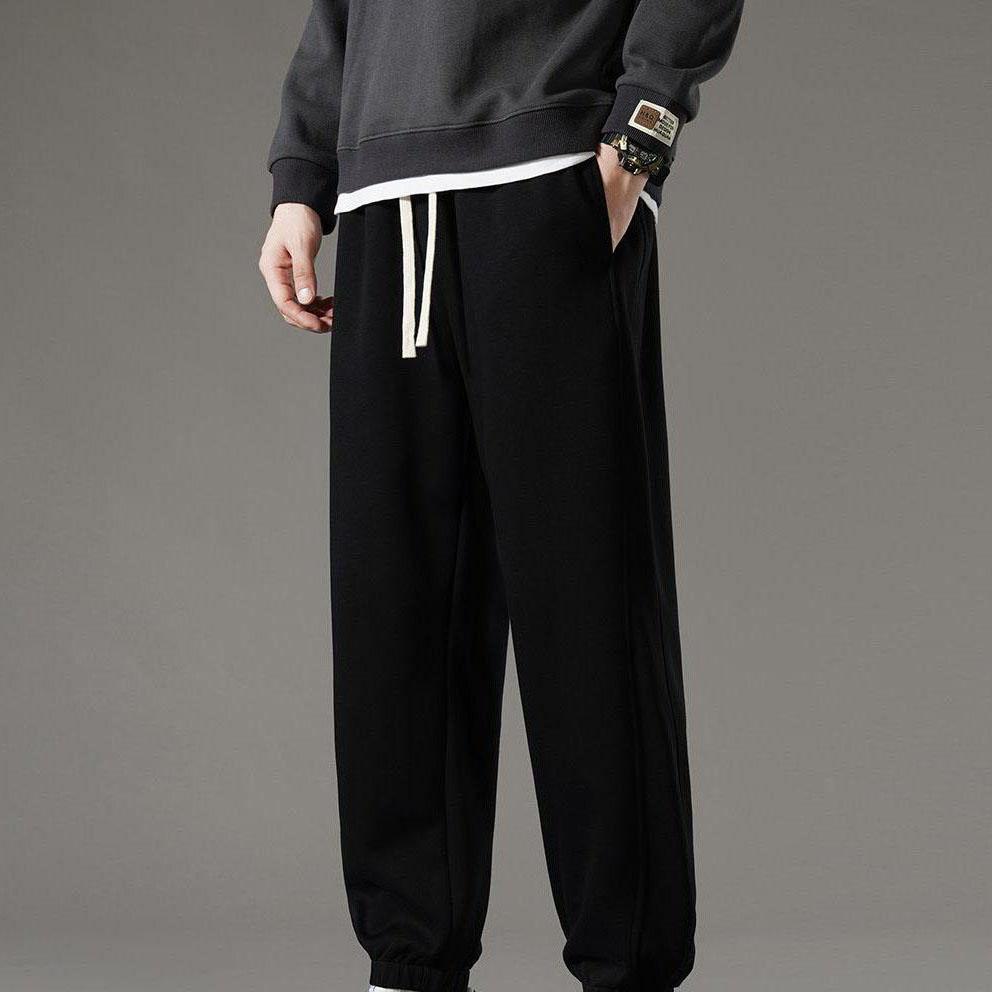 Spring Autumn Men Slim Sports Casual Pants Sweatpants Sportswear Drawstring Wide Leg Straight Track Pants Cotton Casual Loose Trousers
