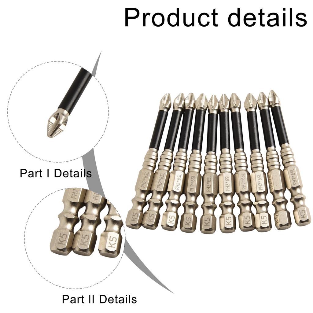 10pcs Cross Magnetic Screwdriver Bit-Impact Screwdriver Bits 50-150mm Alloy Steel Anti-Slip Long Drill Bits High Hardness HRC62