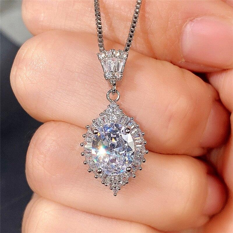 Gorgeous Cubic Zirconia Pendant Necklace White/Green/Red CZ Luxury Wedding Engagement Party Ladies Fashion Jewelry Gift