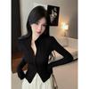 Hong Kong Style Stand-Up Collar Zip-Up Slim Fit Cardigan Jacket - Women's Long Sleeve Sweet & Cool Look