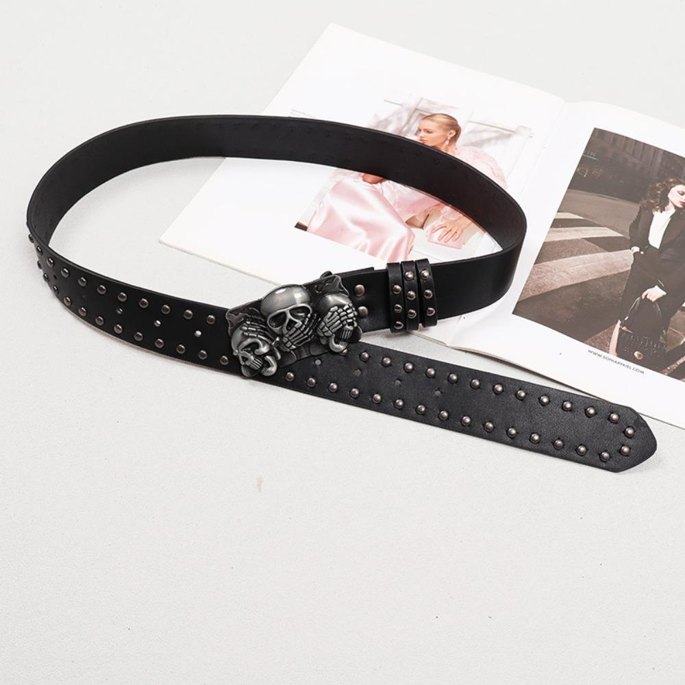 Adjustable Black Rivet Belt Y2K Skeleton Fingers Belt Jeans Decor Skull Wide Waistband  Party