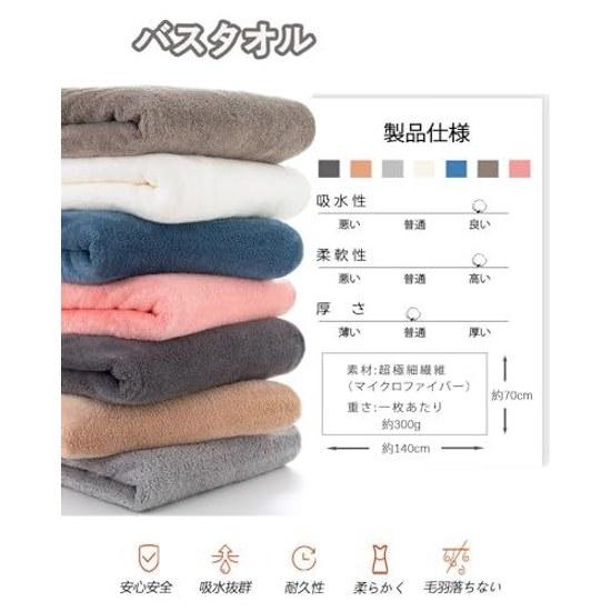 Lumimi Bath Towel Fluffy Hotel Specification Large Size Instant Absorption 70140cm Set 4 Microfiber Gray Strong Water Quick Drying Soft Texture
