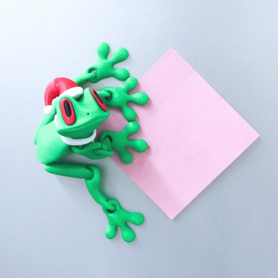 Christmas Hat Frog Refrigerator Magnet 3D Printed Movable Joints Frog Fidget Toy Articulated Animal Model Figurine Fridge Magnetic Frog Decoration