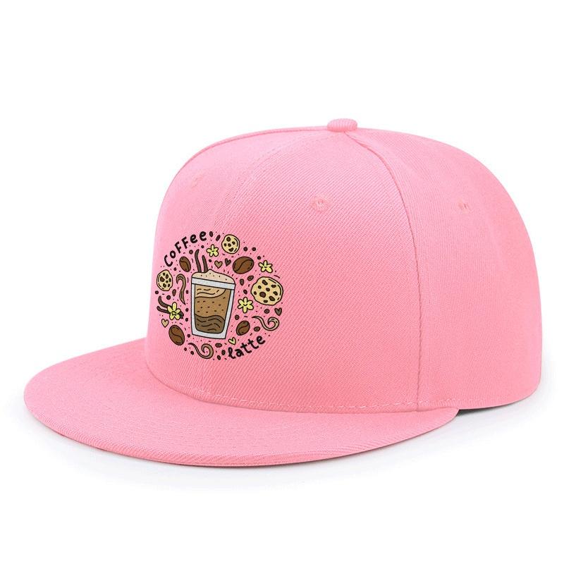 Coffee Latte Beans Flowers Cookies Graphic Print Flat Brim Baseball Cap Casual Street Sun Protection Adjustable Snapback