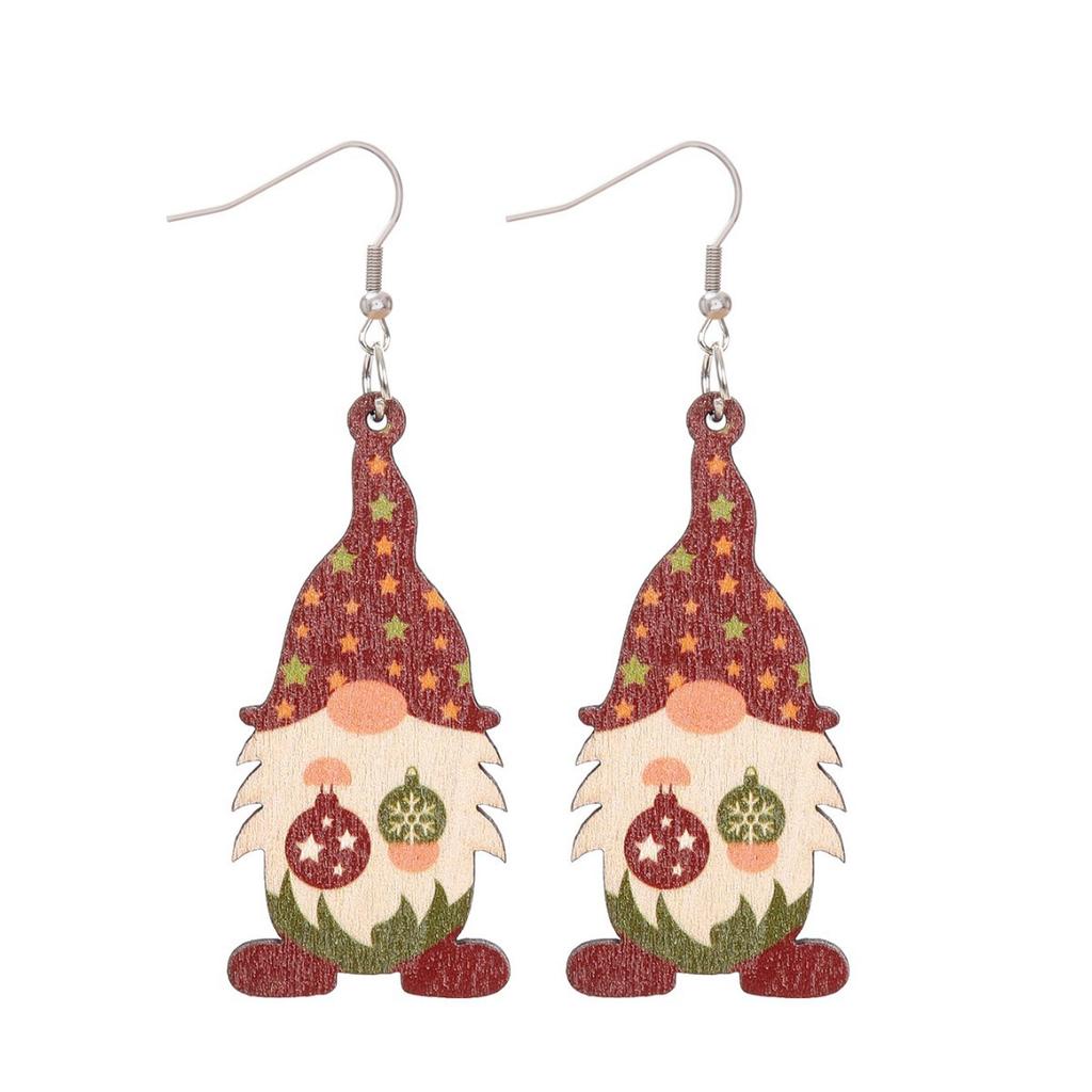 Christmas Cute Gnome Christmas Tree Pendant, Earrings Wooden Double Sided Earrings Christmas Gifts