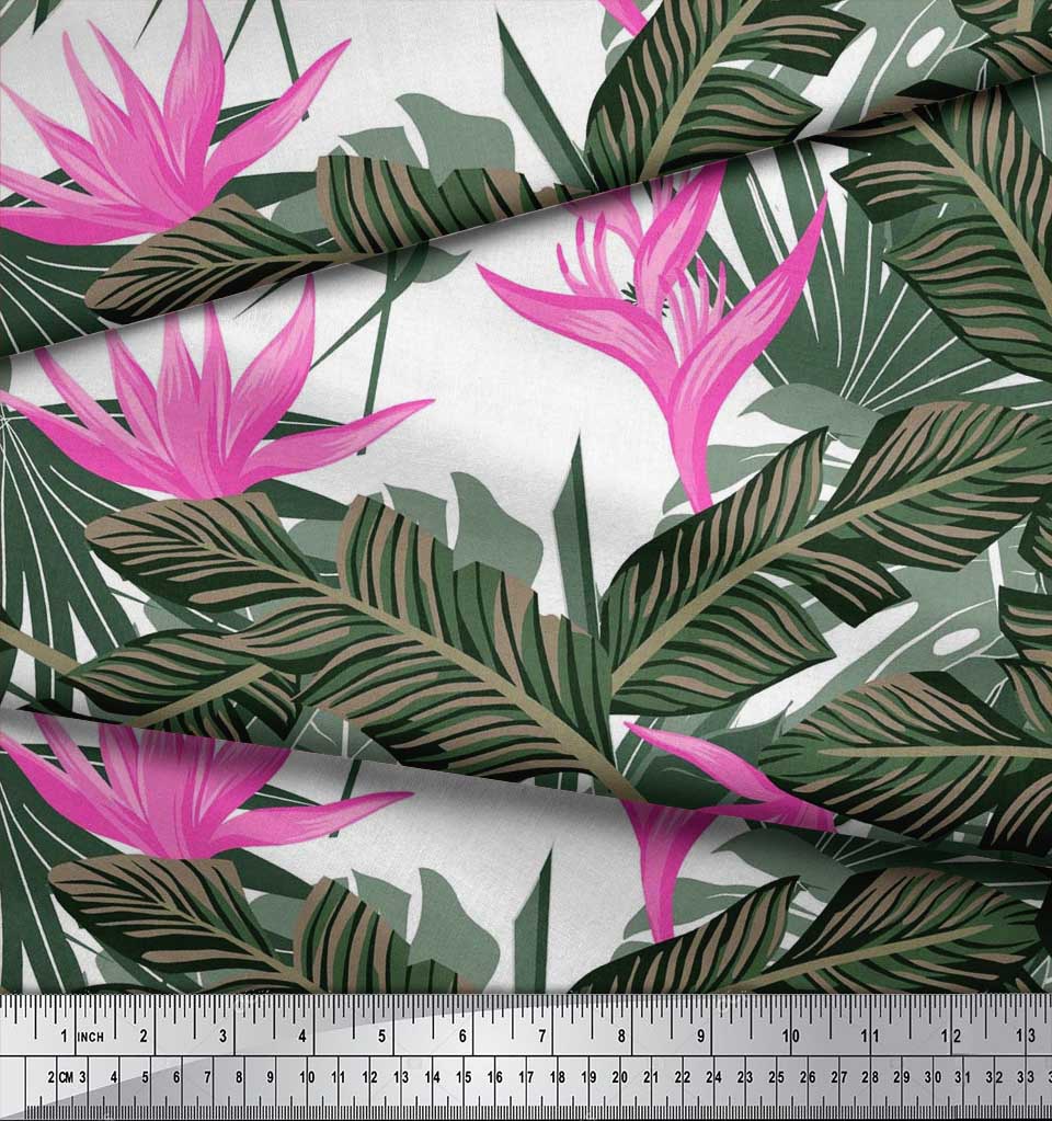 Soimoi Japan Crepe Satin Stoff Blomster & Blader Tropisk Stoff Prints etter meter 42 tommer