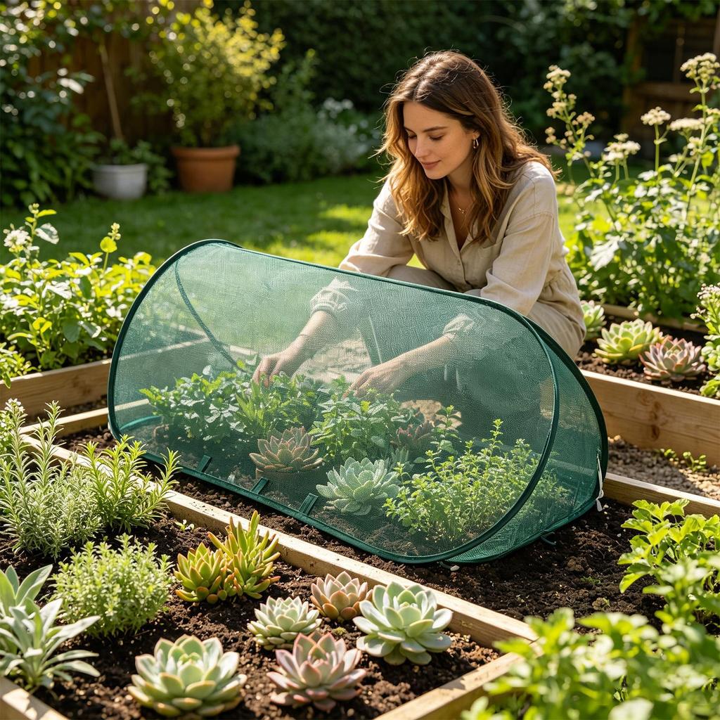 Foldable Plant Protection Netting Pop-Up Netting Garden Row Covers with 6Pcs Ground Stakes Mesh Plant Cage for Yard Flower Beds