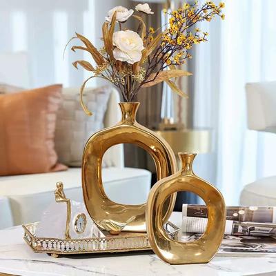 Nordic Ceramic Gold Flower Vase – Unique Home Decoration & Modern Tabletop Craft