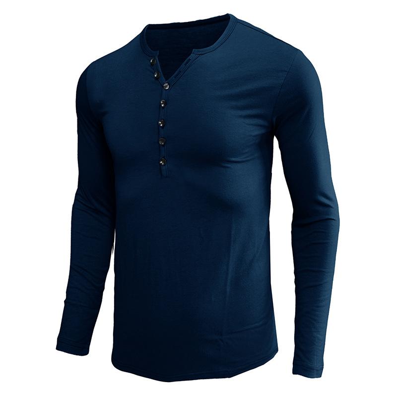 Camicia Henley a Maniche Lunghe da Uomo Tinta Unita