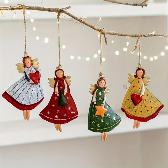 Tre Engel Julepynt Rustikk Gårdshus Engeldekorasjoner Juletre Hengepynt for Ferie Hjemmedekor