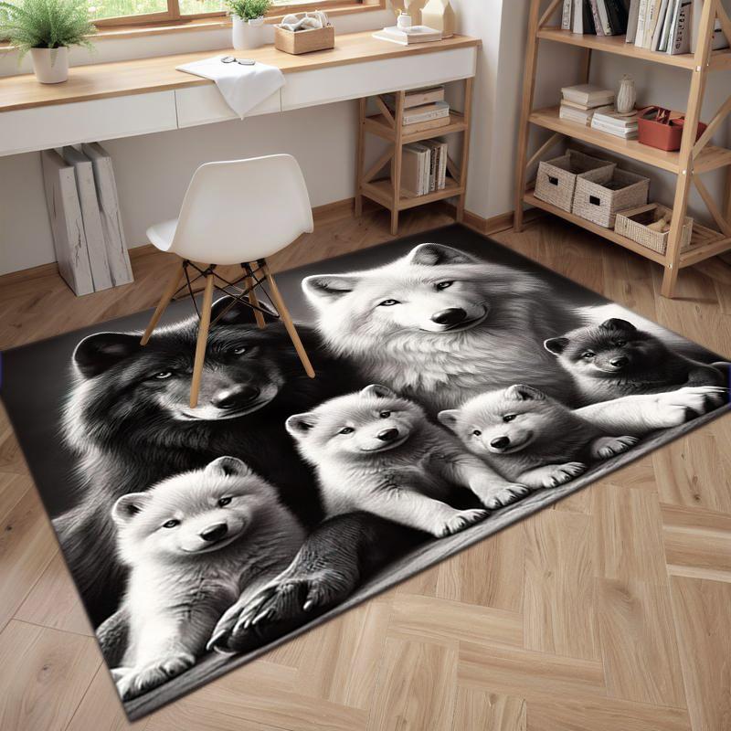 

1Pc wolf theme Printed circular carpet, home door mat, outdoor travel protection carpet B2 40x60cm( 15x23in )