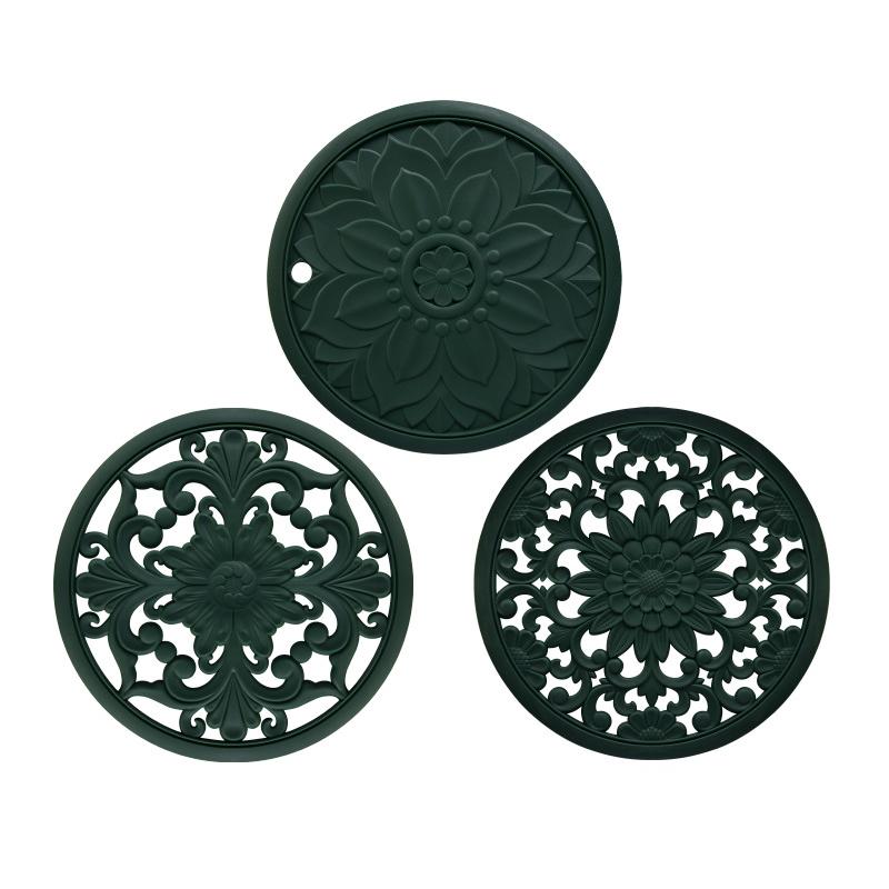 3pcs/Set Silicone Tableware Mat Vintage Hollow Carving Silicone Pad Heat-insulated Bowl Cup Pot Placemat Home Table Decor