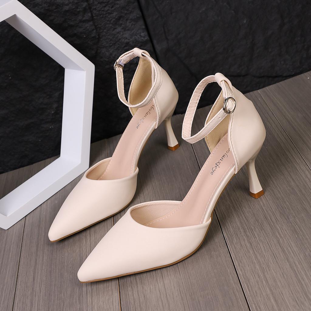 Fashion Comemore Women Pumps Sexy Shallow Mouth Hollow Pointed Toe High Heels for Women Solid Color Ankle Buckle Party Dress Heels Women