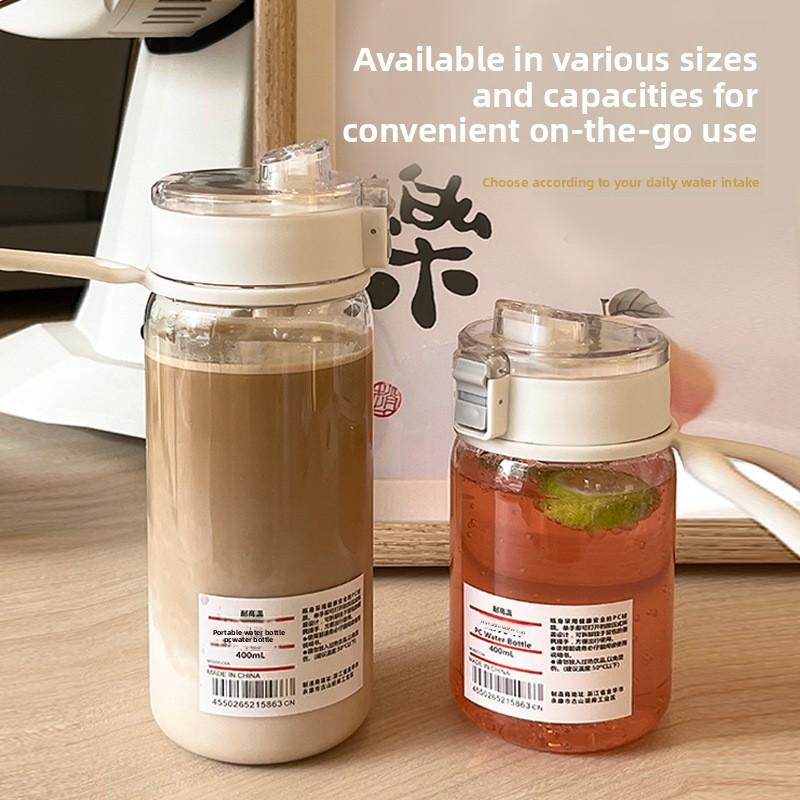 Summer high-appearance plastic cup, portable anti-drop water cup, simple student cup, children's water bottle with strap, ins style