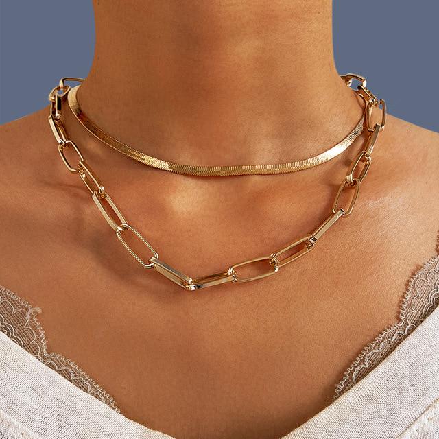 17 km Stylové Stylové Asymetrické Zámek Náhrdelníky Twist Zlatá Barva Tón Barvy Robustní Tlustý Dámský Zámek Choker Řetěz Náhrdelníky Sběr Sběr