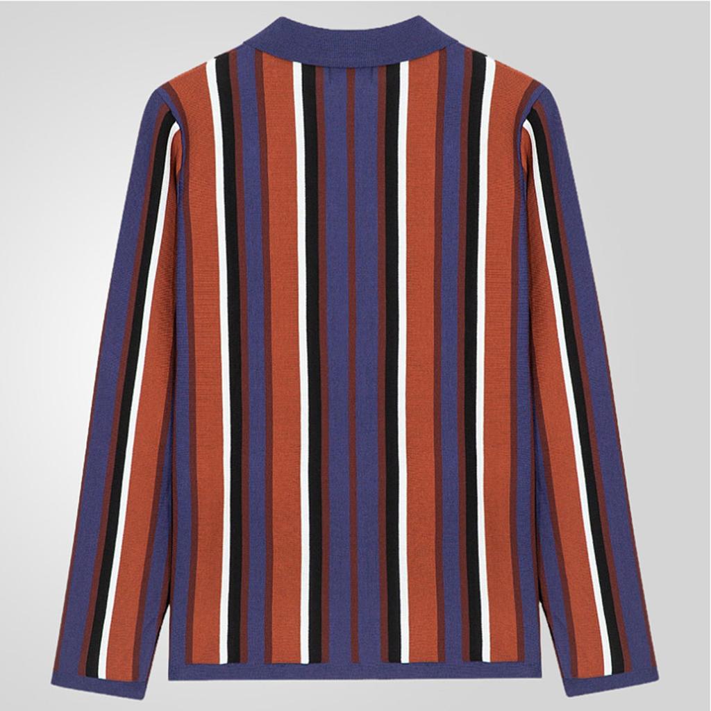 Męski swobodny kardigan dzianinowy w paski, blokowany kolorami, z klapami, odzież wierzchnia
