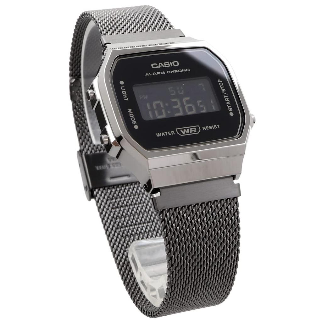Casio Digital Watch, Vintage Series A168WEMB-1B, for Men, Women, and Kids, with a Black Mesh Metal Band, Overseas Model [Parallel Import]