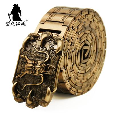 Men's Belt Stainless Steel Belt Retro Dragon Metal Belt Gold Color Charm Belt Hip Hop Punk Strap Self-defense Luxury Belt Male