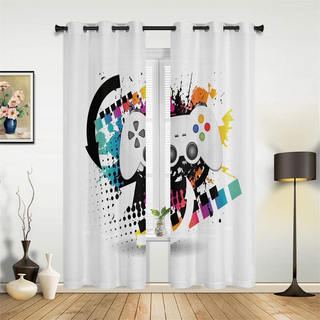 Gamer Machine Gamepad Button Video Cartoon Window Curtains Drapes For Bedroom Children Kids Living Room Kitchen Door Home Decor