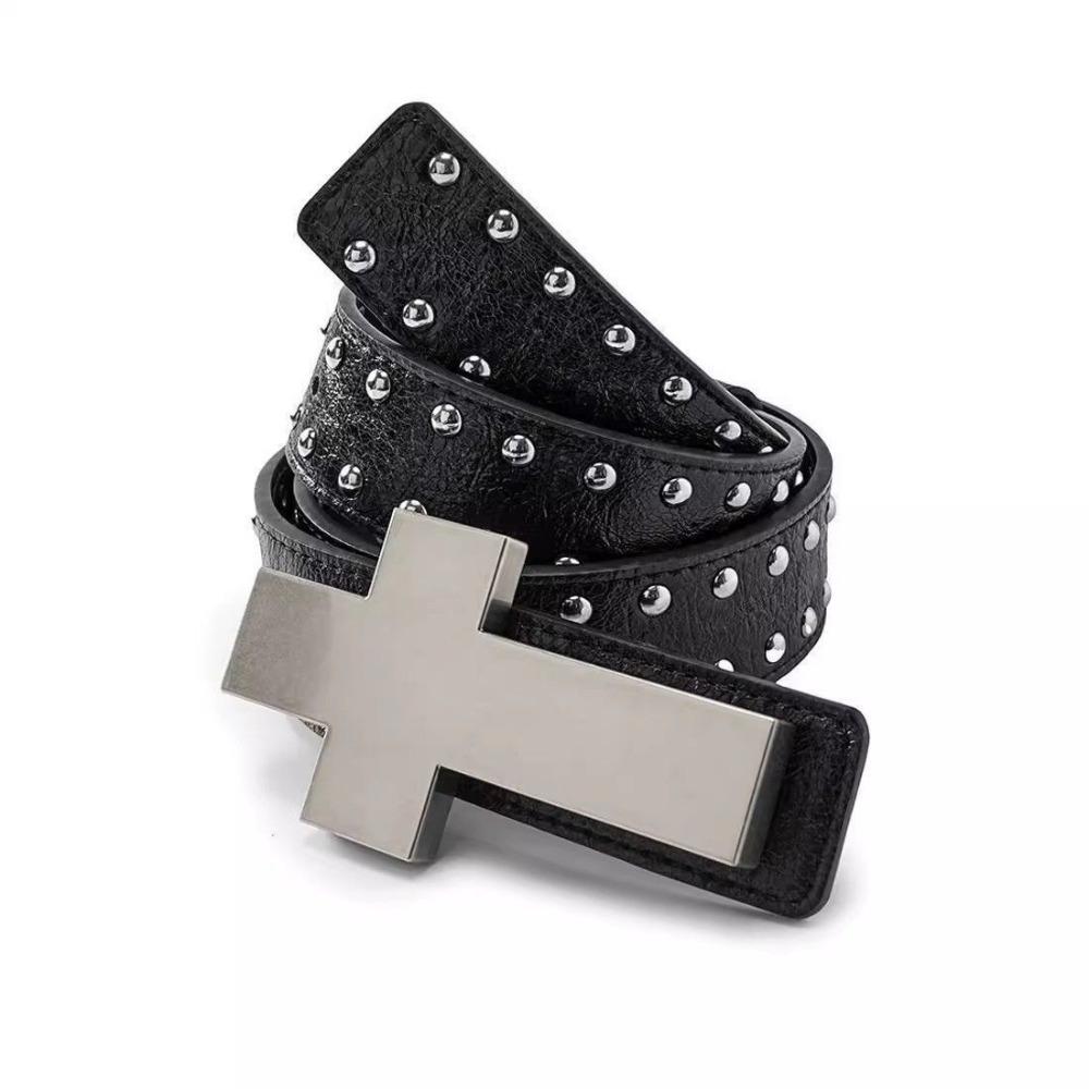 Y2K Punk Cross Belt Hip Hop Streetwear Waist Belt Rivet Studded Belt  For Men Women Jeans