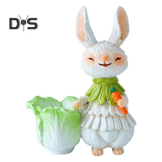 Easter Bunny Figurine Resin Cartoon Rabbit Statue Animal Sculpture Home Office Indoor Outdoor Garden Decoration Ornament