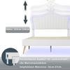 Children's Upholstered Bed 140 x 200 cm, White Crown Double Bed Frame made of PU Leather with LED Lights, Slat Frame, Backrest (Mattress not included)