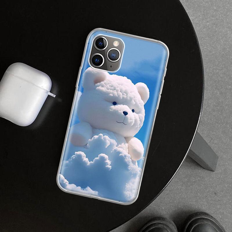 Sunny Clouds Teddy Bear Phone Case Cover for iPhone 11 12 13 Mini 14 15 Plus 16 Pro Max 17 Air 7 8 + SE Art Customized Fundas 11