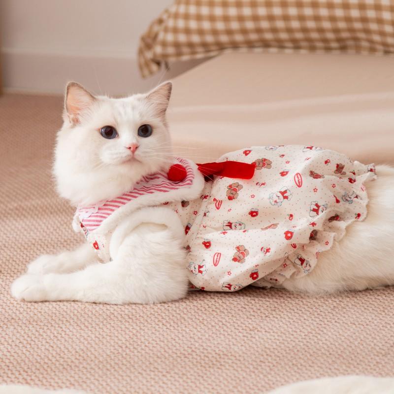 Princess-Style Pet Dress With Collar Lace Trim Cats Small Dogs Memory Fabric Soft Fleece XS To XL