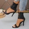 2025 New Black Gladiator Sandals for Women Summer Sexy Open Toe Belt Buckle Cover Heeled Thin High Heels Shoes Club Party Pumps