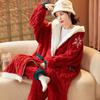Women's Thickened Flannel Pajama Set - Coral Fleece Long Robe for Autumn/Winter