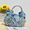 Korean Mini Crossbody Bag, Rhinestone Studded Denim Canvas Purse, Fashion Women Casual Chic Shoulder Bag