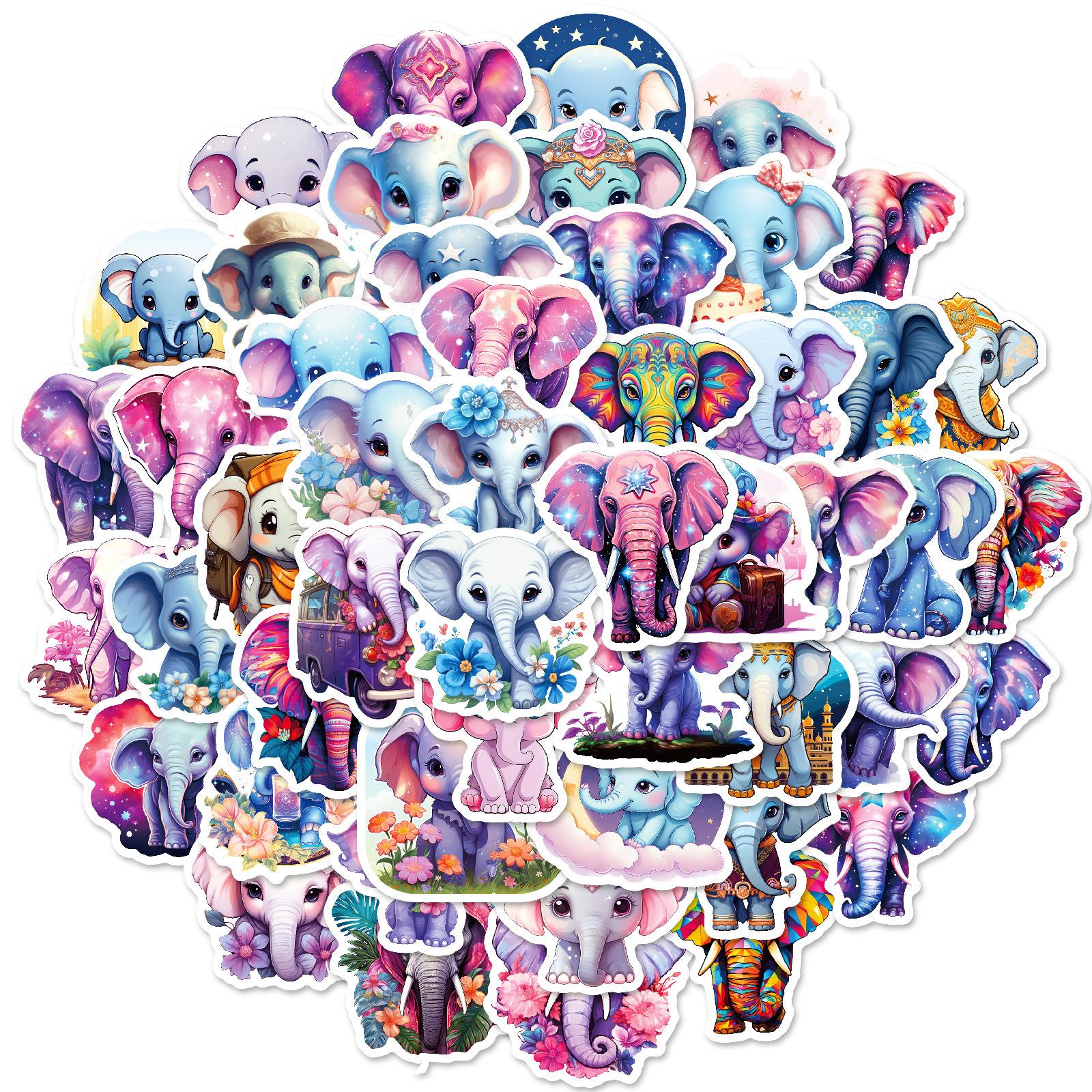 

50 наклеек со слонами, мультяшный милый нарисованный узор слона, декоративный чехол для ноутбука и телефона