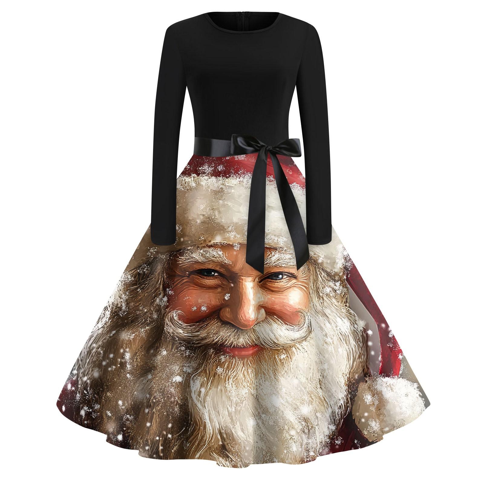 

Женская мода с круглым вырезом, повседневные тонкие рождественские платья с длинным рукавом и принтом L хаки