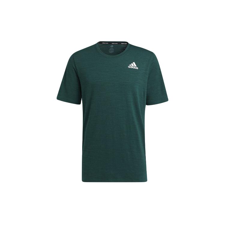 Adidas T Shirts Men s Dark Green Crew Neck Moderate Straight Fit H08782 XS