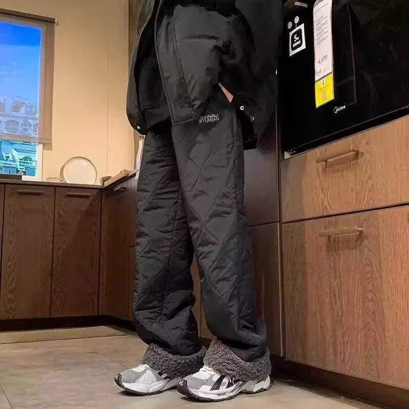 Tykkere fleeceforede bomullsbukser for kvinner Varm avslappet kuldebestandig ekstrem kulde bomull vide ben bukser dame